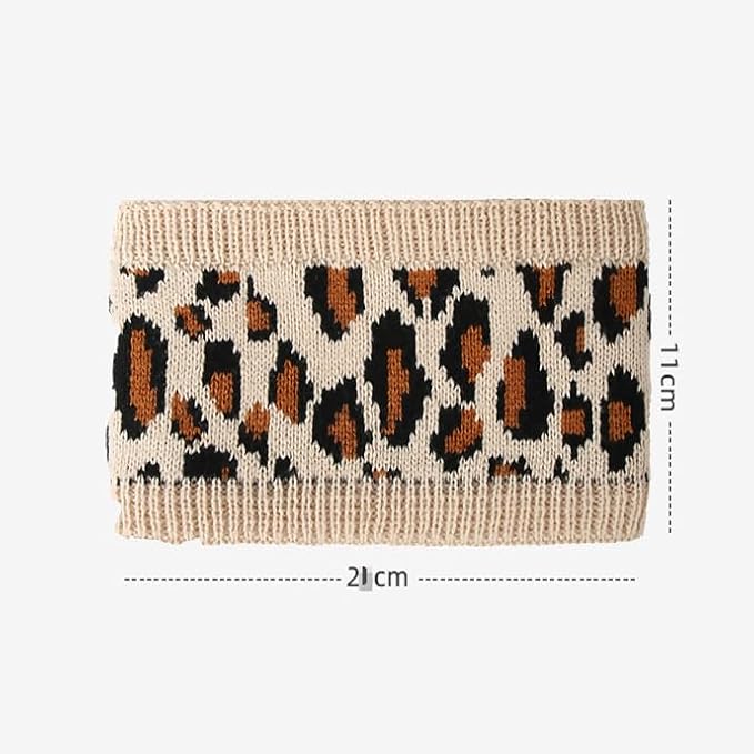 Women Leopard Knit Headband,Warm Sports Headscarf,Soft Stretchy Wide Hair Band,Fashion Accessories for Daily Wear