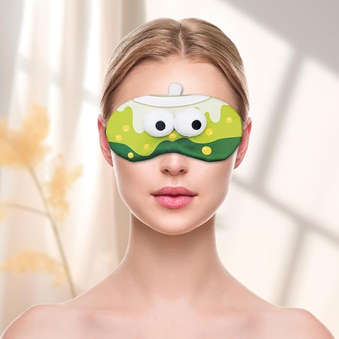 PERFECTSIGHT Sleep Eye Masks, Cute Plush Sleep Eye Cover Lightweight Adjustable Eyeshade Faux Fur Mask Cover for Women Men Sleep Travel Nap, Bubble Tea