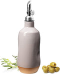 Olive Oil Dispenser Bottle Stoneware Ceramic, Cruet Protects to Reduce Oxidation, Suitable For Storage Of Oil, Vinegar, Coffee Syrups & Other Liquids - Stainless Steel Spout 14Oz