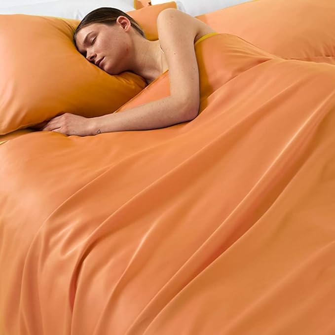 NTBAY Zippered Satin Pillow Cases for Hair and Skin, Luxury King Hidden Zipper Pillowcases Set of 2, 20x36 Inches, Orange