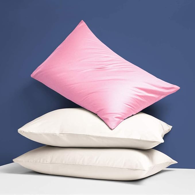 NTBAY Zippered Satin Pillow Cases for Hair and Skin, Luxury Standard Hidden Zipper Pillowcases Set of 2, 20x26 Inches, Light Pink