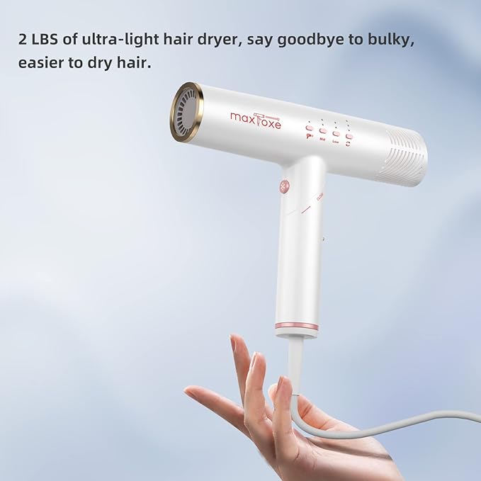 High Speed Hair Dryer, Travel Blow Dryer Foldable Ionic Small Professional Brushless Motor 9 Modes Portable One Touch Switch with Concentrator Nozzle Attachment for Home, Hotel, Salon
