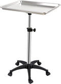 Salon Rolling Tray, Height Adjustable Tattoo Tray Rolling Cart, Storage Utility Trolley for Spa, Beauty Salon Service, Hairdresser Cart with Wheels, Black (Silver)