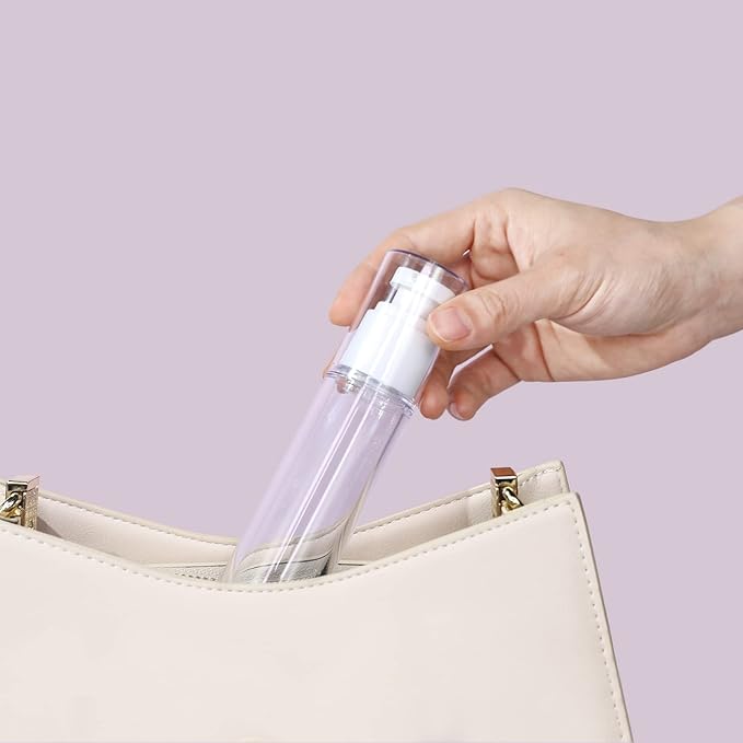 LONGWAY 1.7 Oz 50ml Clear Airless Cosmetic Cream Pump Bottle Travel Size Dispenser Refillable Containers/Foundation Travel Pump Bottle for Shampoo (Pack of 6)