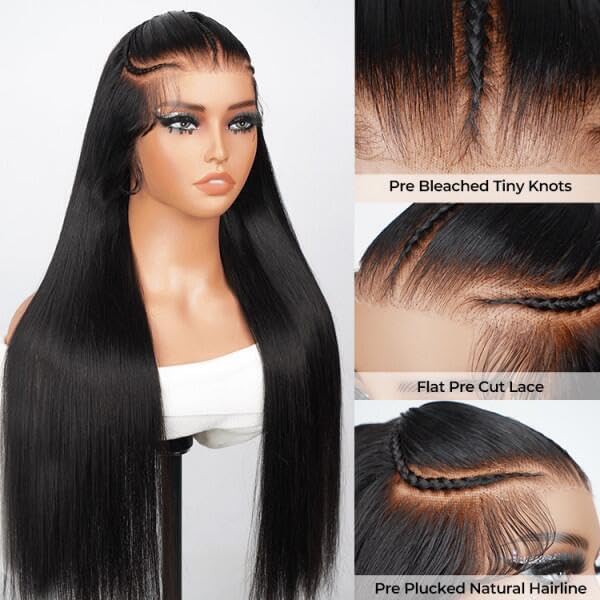 250% Pre Braided Wig Glueless Wigs Human Hair Pre Plucked Pre Cut for Women 9x6 Silky Straight HD Lace Front Wigs Human Hair Pre Everything Glueless Pre Plucked Bleached Knots Lace Front Wig