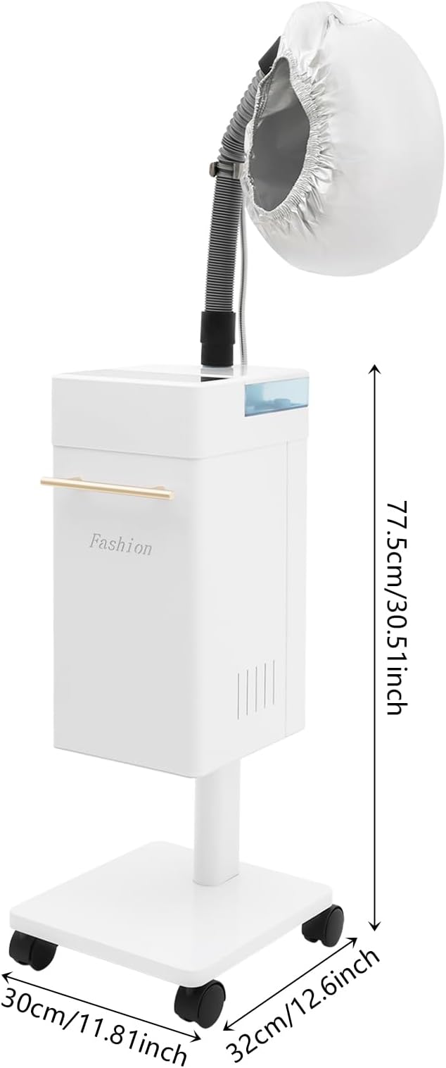 Nano Hair Steamer for Salon Freestanding Ozone Micro Mist Hair Steamer with Steam Cap and Hose Attachment Professional Hair Steaming Machine Color Processor Beauty Salon SPA Scalp Care Equipment