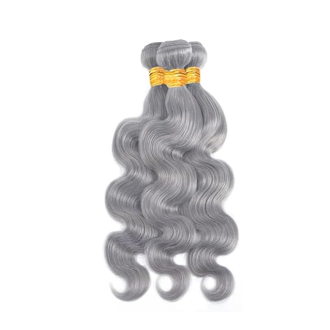 Silver Bundle Human Hair Grey Body Wave Bundles Niegmeag Brazilian Virgin Remy Hair 3 Bundles 24 26 28 Inch Double Weft Soft And Silky Gray Body Wave Bundle