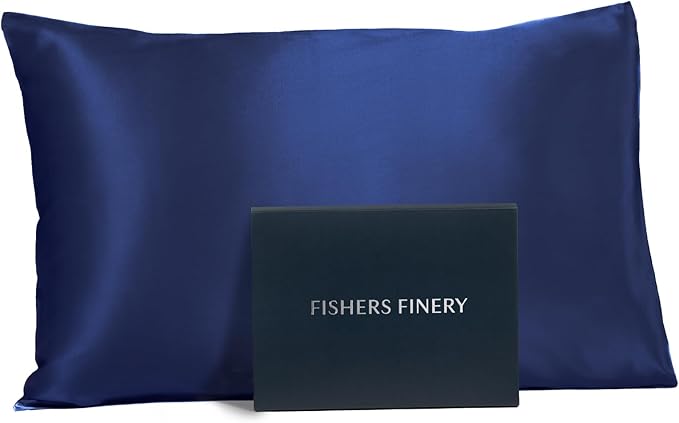 Fishers Finery 19mm 100% Pure Mulberry Silk Pillowcase, Quality Tested (Navy, K)