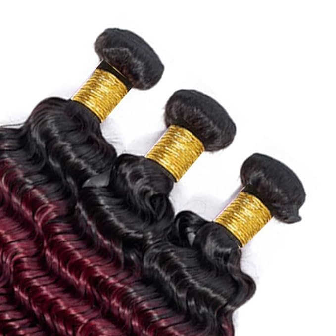 Burgundy Bundles Human Hair 99j Deep Wave Bundle 18 20 22 Inch Brazilian Virgin Remy Hair Extensions Niegmeag 2 Tone Black and Red Deep Wave Bundles Double Weft Hair Weave 300g