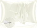 BEDELITE Satin Pillowcase with Zipper, Ivory King Size Pillow Cases Set of 2, Super Soft and Cooling Similar to Silk Pillow Cases, Gift for Women Men(20x40 Inches)