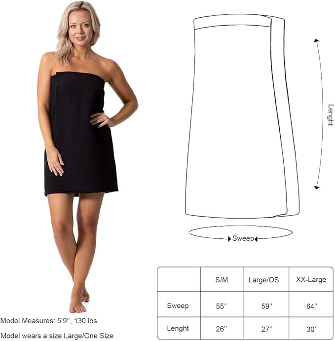 Turkish Linen Women’s Waffle Spa Body Wrap with Adjustable Closure