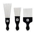 Black Metal Afro Pick Combs for Curly Hair - Detangle & Style Comb for Women and Men, Durable Plastic & Metal, Fist Design for Hair Styling, Perfect for Wigs (3 Pack Hair Comb, Count, 3)