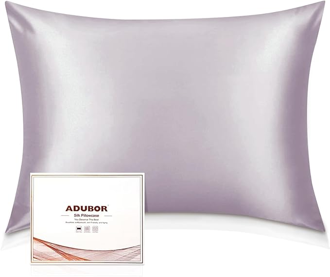 Adubor 100% Silk Pillowcase - Mulberry Silk Pillow Cases, 23 Momme 6A Grade Fibers, Silk Pillow Case for Hair and Skin Health, with Hidden Zipper (Queen 20''x30'', Grayish Purple, 1PC)