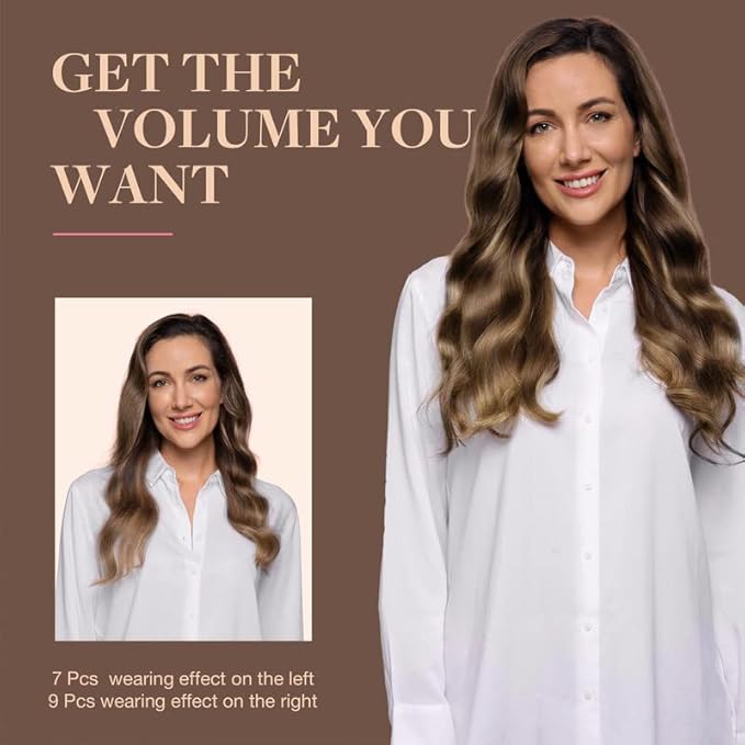 GOO GOO Clip in Hair Extensions Real Human Hair, Remy Human Hair Extensions Clip ins for Women, Natural Human Hair, 22inch 150g 9Pcs, 4/27/4 Balayage Chocolate Brown to Caramel Blonde