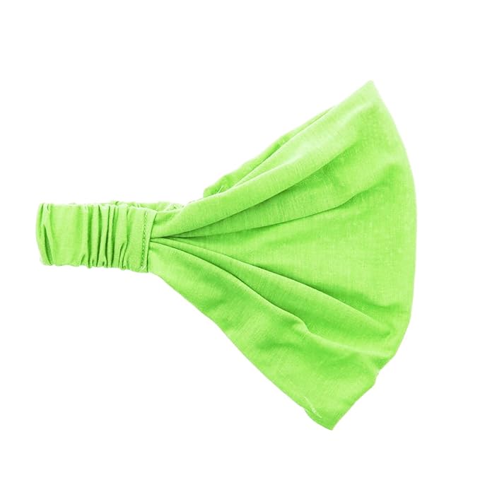 Motique Accessories Neon Green Wide Cotton Head Band Solid Boho Yoga Style Soft Hairband