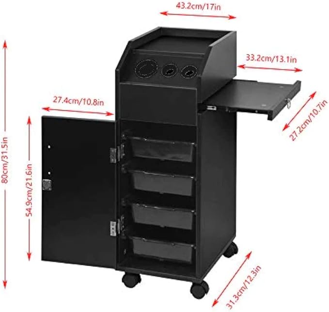 Large Lockable Wooden Trolley Cart On Wheels - Barber & Hair Salon Spa Tattoo Utility Cart