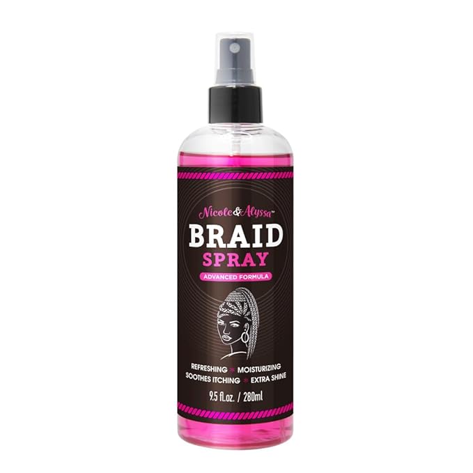 Nicole & Alyssa - Braid Spray 9.5oz - for BOHO Braids, Twists, Locs, Box Braids, Knotless Braids, Cornrows - Braid Sheen, Refreshing, Moisturizing, Detangling, Extra Shine (Pack of 2)