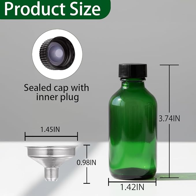 DIDITIME 2 oz Shot Bottles with Caps & Stainless Steel Funnels, Juicing Bottle Reusable Glass, 60ml Small Jars with Lids for Potion, Ginger Shots, Oils, Juice (olive green, 12-pack)