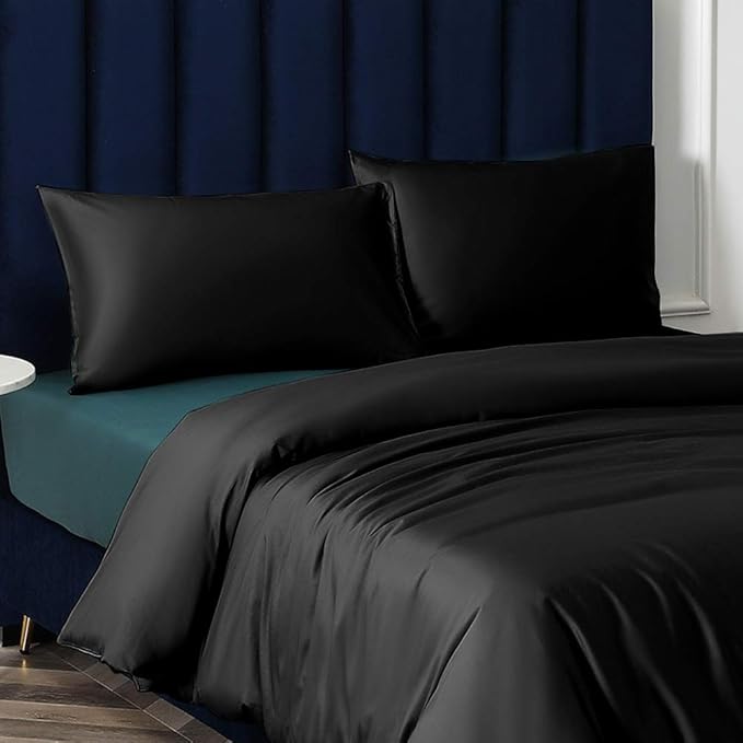 NTBAY Zippered Satin Pillow Cases for Hair and Skin, Luxury King Hidden Zipper Pillowcases Set of 2, 20x36 Inches, Black