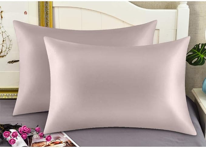 100% Mulberry Silk Pillowcases Set of 2 for Hair and Skin and Super Soft and Breathable Standard Size Nature Silk Pillowcases (Standard, Apricot Gray)
