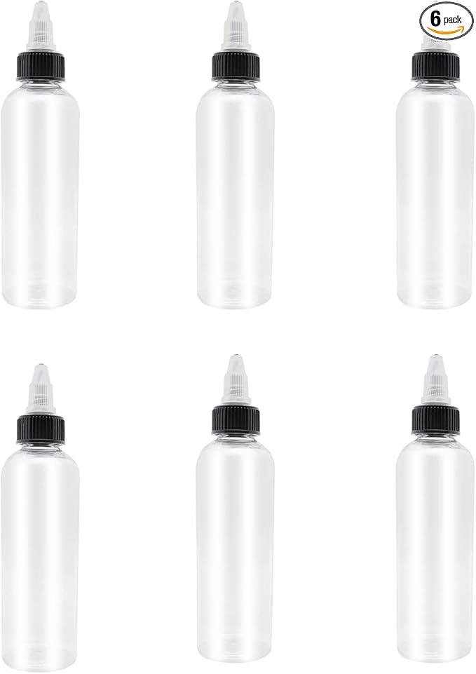 6 Pcs Dispensing Bottles, 4oz Plastic Boston Squeeze Bottles with Twist Top Cap