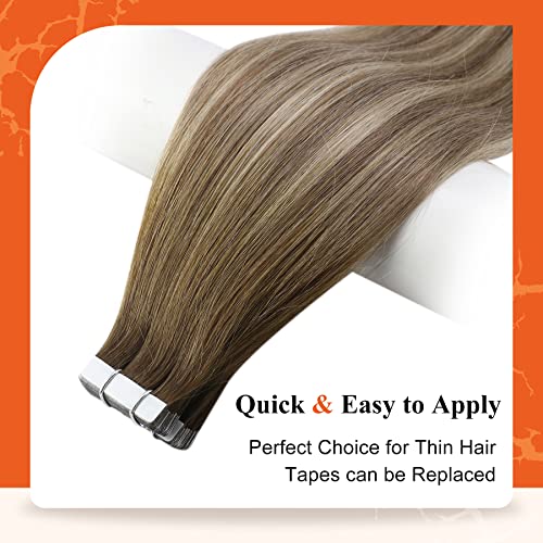 Full Shine Tape in Hair Extensions 22Inch Skin Weft Tape in Color Dark Brown 3 Fading to 8 and 22 Blonde Seamless Remy Invisible Natural Human Hair Extension 20Pcs for Women 50Gram Soft