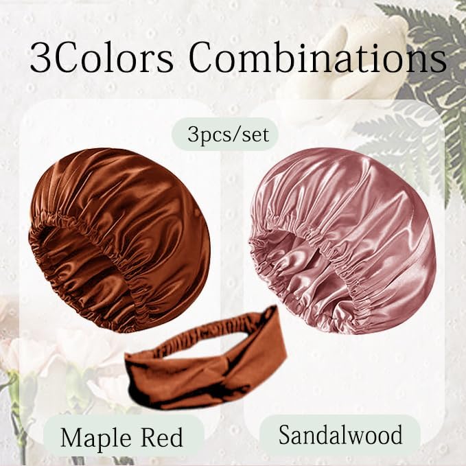 Hair Bonnets 3Pcs Satin Bonnet For Sleeping Silky Bonnets Womens Silk Bonnet Night Caps Curly Hair Sleep Cap For Women
