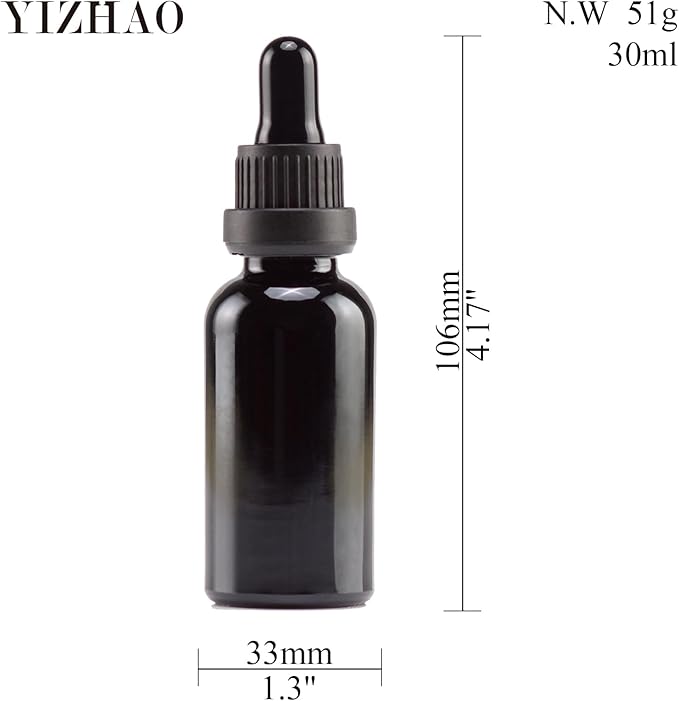 YIZHAO Black Glass Dropper Bottle 1oz, Tincture Bottles with Glass Dropper, for Essential Oils, Aromatherapy, Cosmetic, Laboratory, Pharmacy, Liquids, Travel –24 Pcs