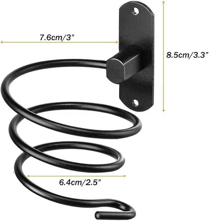 Hair Dryer Holder, Aluminum Wall Mounted Hair Dryer Rack Spiral Hair Care Tools Hanging Rack Organizer for Bathroom, Bedroom, Barbershop (Black)