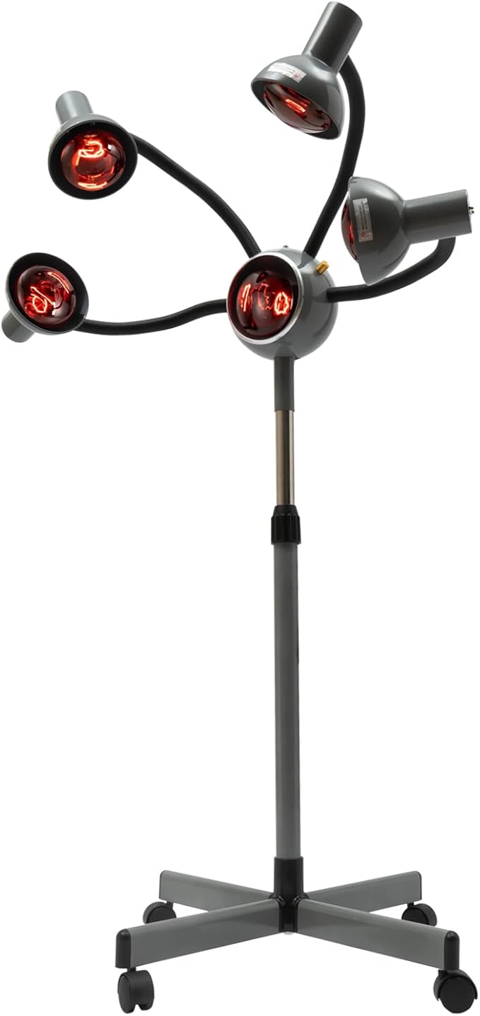 5 Head Infrared Heat Lamp,750W Red Lamp Salon Hair Steamer Perming Dyeing Adjustable Height Machine for Perming Dyeing Shaping Baking Oiling Hair Care