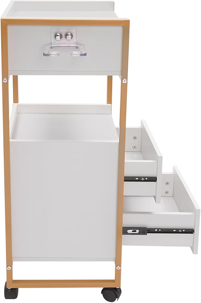 Salon Trolley with Wheels, 3 Drawers Salon Cart with Hair Dryer Holder Utility Salons Cabinet for Tools Storage at Barbershop Beauty Salons Tattoo Shop (White)
