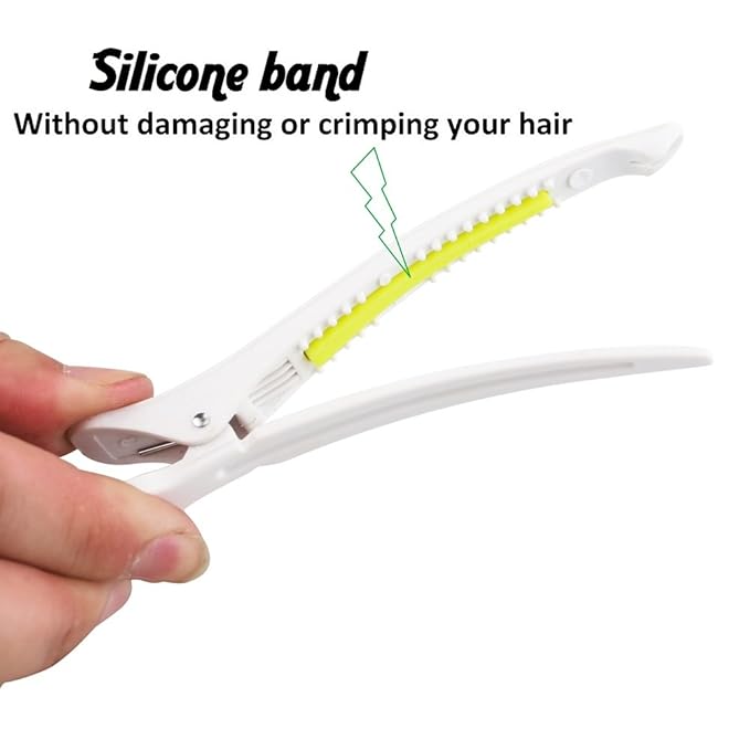 6Pcs/set Pinup Plastic Duck Bill Hair Clips for Sectioning Hair - Professional Non Slip Silicone band Clips Salon DIY Accessories Hairpins Hairgrip for Women(White-Style1)