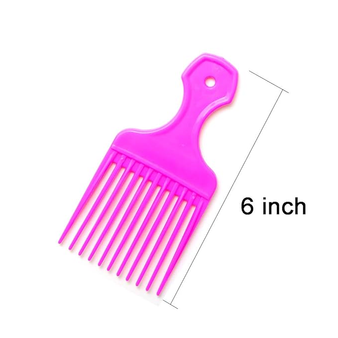 (6 Pack) 6" Plastic Afro Pik Lift Hair Comb Detangle Wig Braid Hair Man Styling Comb (Assort)