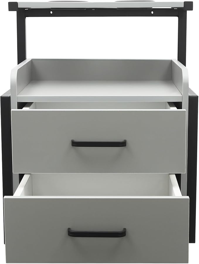 Suspended Salon Station for Hair Stylist, Wall Mounted Styling Salon Station Storage Cabinet w/2*Drawers &Hair Dryer Stand,Floating Nightstand Stylist Storage Cabinet for Home (Black+Gray)