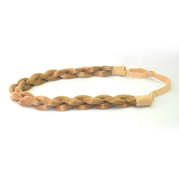 DIGUAN Chubby Narrow Synthetic Hair Braided Headband Classic Chunky Plaited Braids Elastic Stretch Hairpiece Women Girl Beauty accessory, 58g (Golden Blonde)
