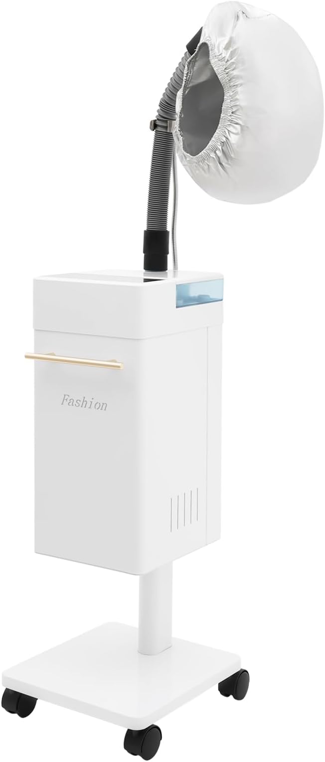 Professional Nano Hair Steamer Machine, Multi-Function Hair Care Equipment with Steam Cap & Wheels, Freestanding Rolling Hair Color Processor for Salon Spa Home