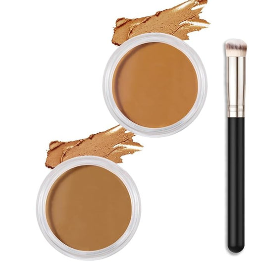 Kaely 2Pcs Cream Pot Concealer Full Coverage Set,Conceal Brighten Dark Circles,under Eye Color Correcting Concealer,Waterproof Foundation Palette with Brush,corrector de ojeras,Vegan Makeup,07+08