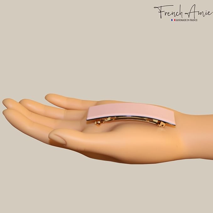 French Amie Fine 1" Wide Rectangular Celluloid Handmade Blush Pink Automatic Hair Barrettes for Women French Hair Clips