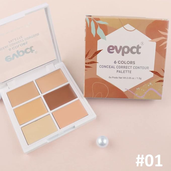 evpct 6 Colors Conceal Correct Cream Contour Makeup Palette for Mature Skin,Light to Neutral,Conceal trouble spots dullness dark circles Correct discolorations Camouflage imperfections Covers redness