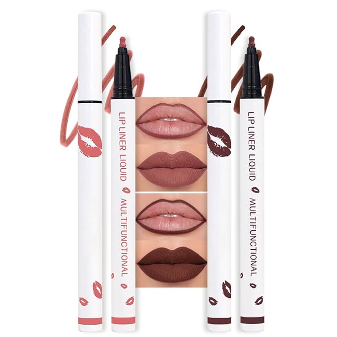 2Pcs Longwear Liquid Lip Liner Stain Marker Pen Set Long Lasting Waterproof, Maroon Dark Red Brown Dusty Mauve Matte 24 Hour Lip Liner and Lipstick Combo, Color Stay Lipliner, Lips Stain peel off