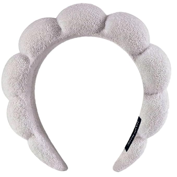Spa Headbands for Washing Face or Makeup, Sponge Bubble Skincare Headbands, Puffy Terry Cloth Hairband for Women, Skin Care Makeup Headwear Hair Accessories for Girls(Gray)
