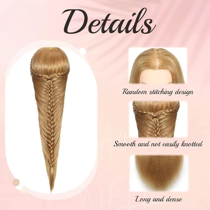 80% Real Hair Mannequin Head Training Head Manikin Cosmetology Doll Head for Hairdresser Practice Braiding Hair Styling with Clamp stand 26-28inch