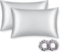 ALASKA BEAR Silk Pillowcase for Hair and Skin, Set of 2 Pure Genuine 22 Momme Mulberry Silk Pillow Cases King Size for Bliss Sleep Better Than Poly Satin, Zipper Closure(2pc, Silver)