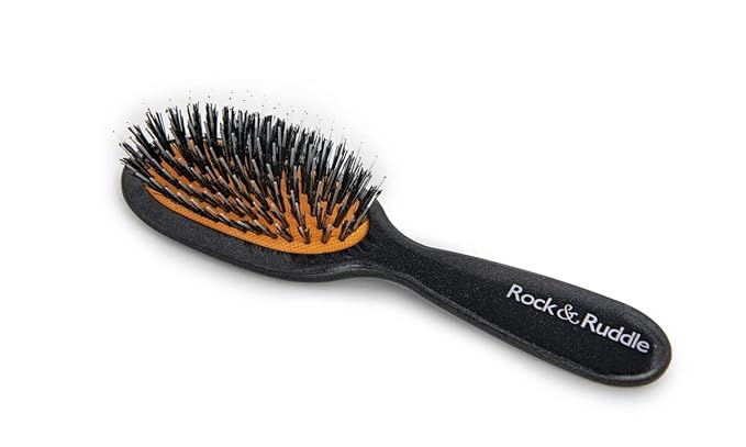 Rock & Ruddle Natural Mixed Boar Bristle Hair Brush for Women and Kids (Small 6.9") - Perfect for Wet or Dry Hair, Detangling Smoothing Blowdrying - Designed & Made in UK - Black Stardust Design