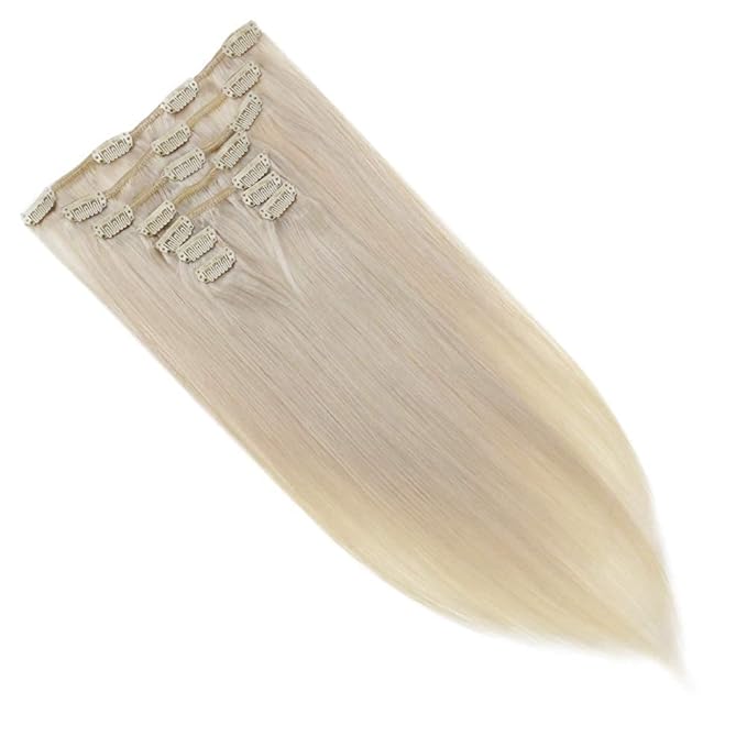 Full Shine Platinum Blonde Hair Extensions 20 Inch Blonde Clip in Hair Extensions for Dying for Dance 120 G 7 Pcs