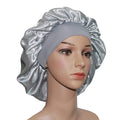 VEYRNEIC Hair Satin Bonnet for Sleeping Shower Caps Silk Chemo Caps with Wide Elastic Band Night Sleep Cap Bonnets for Black Women Braids with Satin Storage Bag (Silver)
