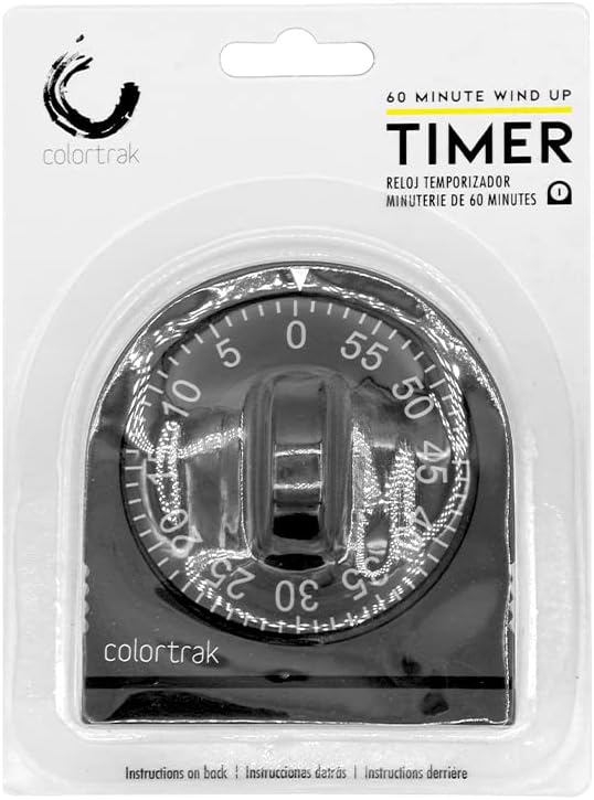 60 Minute Wind Up Timer, Visual Mechanical Timer, from 0 to 60 Minutes, for Kitchen, Hair Color Processing, Tanning, Kids' Home and Classroom Activities or Timeouts, Black