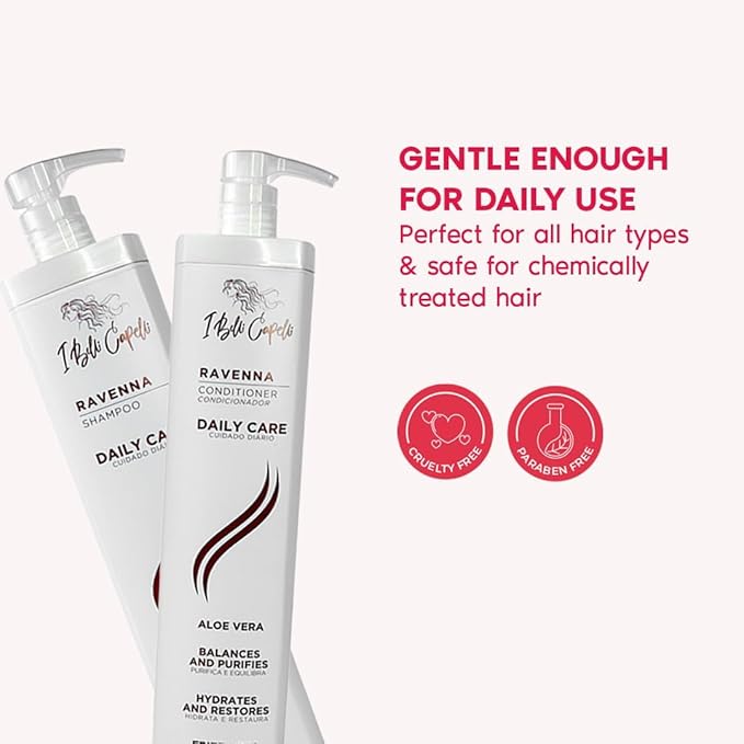 I Belli Capelli Ravenna Daily Care Kit - Aloe Vera Shampoo & Conditioner + Repair Oil – Sulfate & Paraben-Free, Deep Moisture, Breakage Reduction & Repairs Split Endsfor Dry, Damaged & All Hair Types