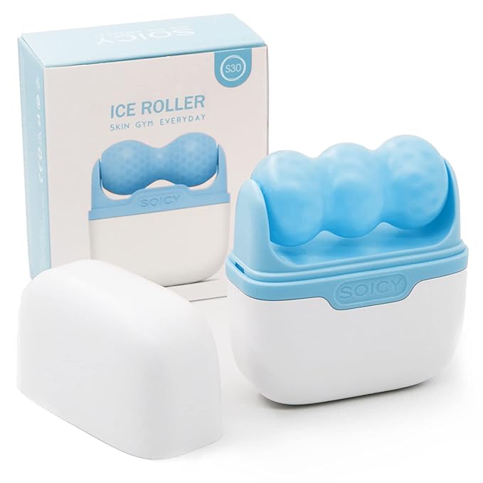 Leeshine Ice Roller for Face and Eyes - Facial Skin Care Tools with 2 in 1 Massage Roller and Travel Case Self Care Gift.Men Women (Blue)