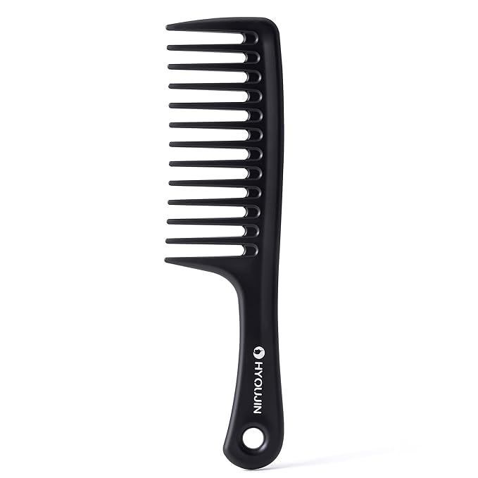 HYOUJIN Black Large Wide Tooth Detangler Paddle Brush - Best Styling Comb for Curly, Wet, Long Hair